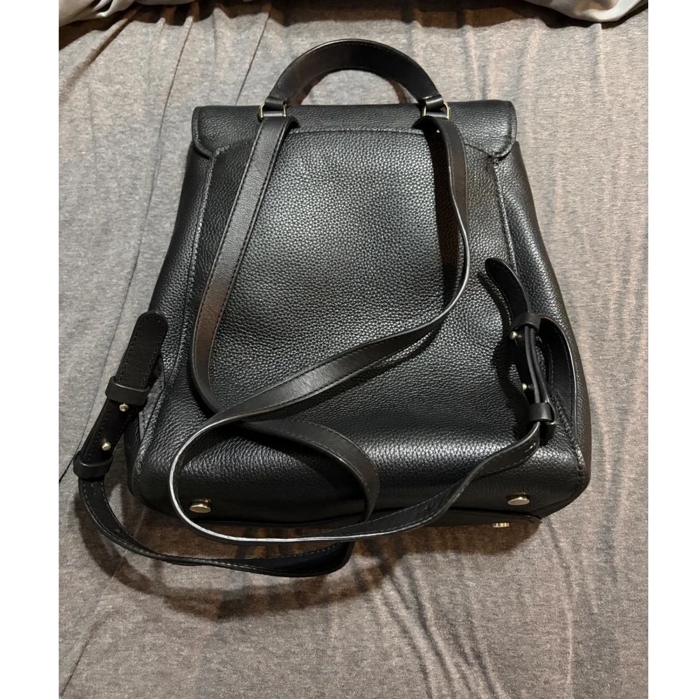 Kate Spade New York Black Pebbled Leather Flap Backpack Gold Hardware Heart Bag